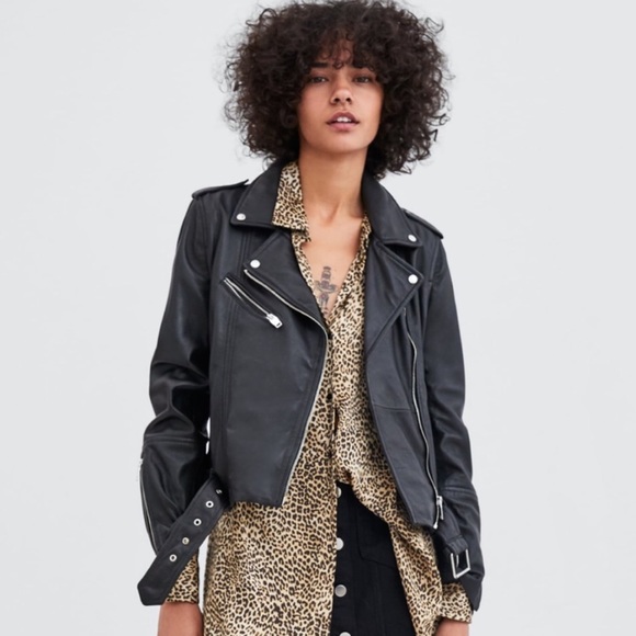 Zara Jackets & Blazers - Zara Genuine leather motorcycle jacket w belt